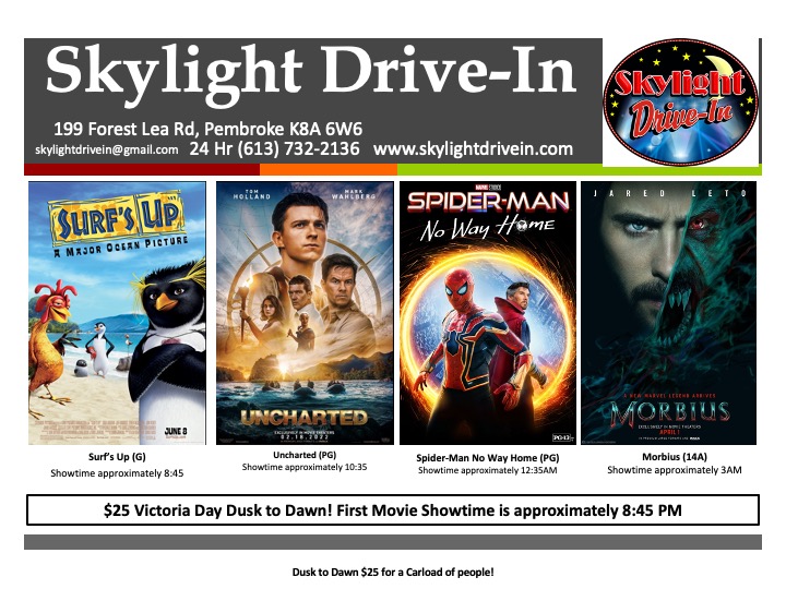 DUSK TO DAWN 4 Movies! Skylight Drive-In featuring  Surf's Up & Uncharted & Spider-Man: No Way Home finally Morbius