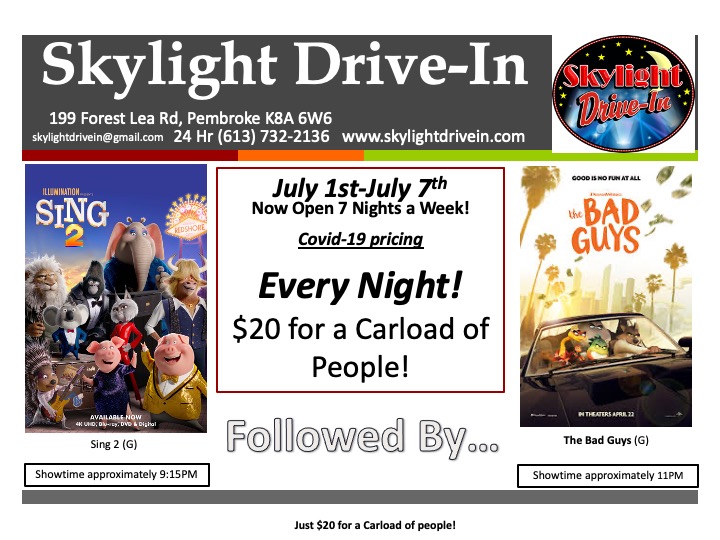 Skylight Drive-In featuring Sing 2 (G) followed by The Bad Guys (G)