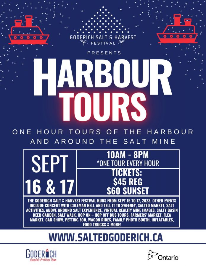 10:00AM Saturday, September 16 - Goderich Salt & Harvest Festival Harbour Boat Tours 