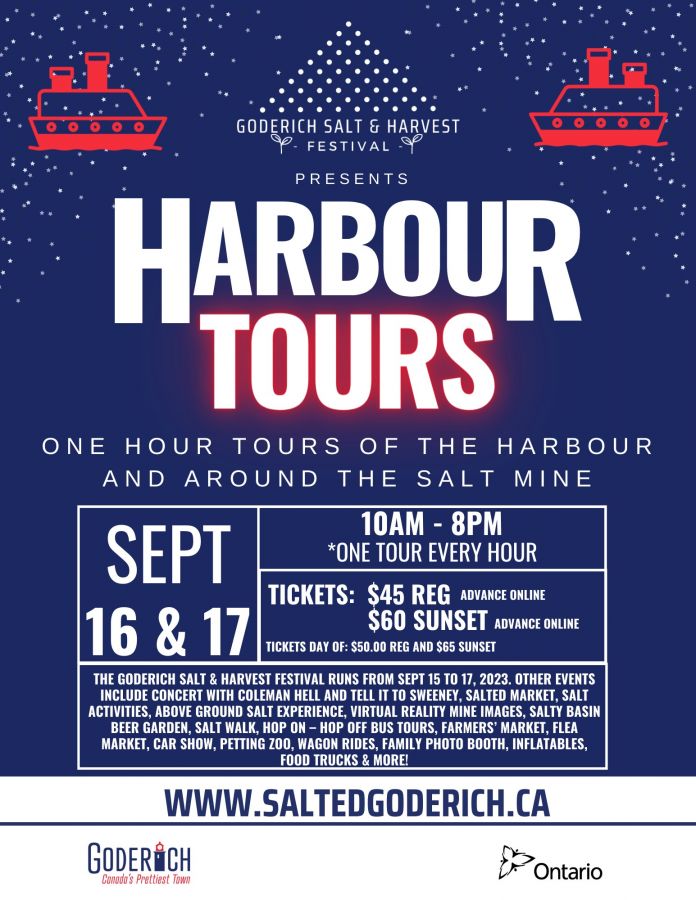 2:00PM Saturday, September 16 - Goderich Salt & Harvest Festival Harbour Boat Tours 